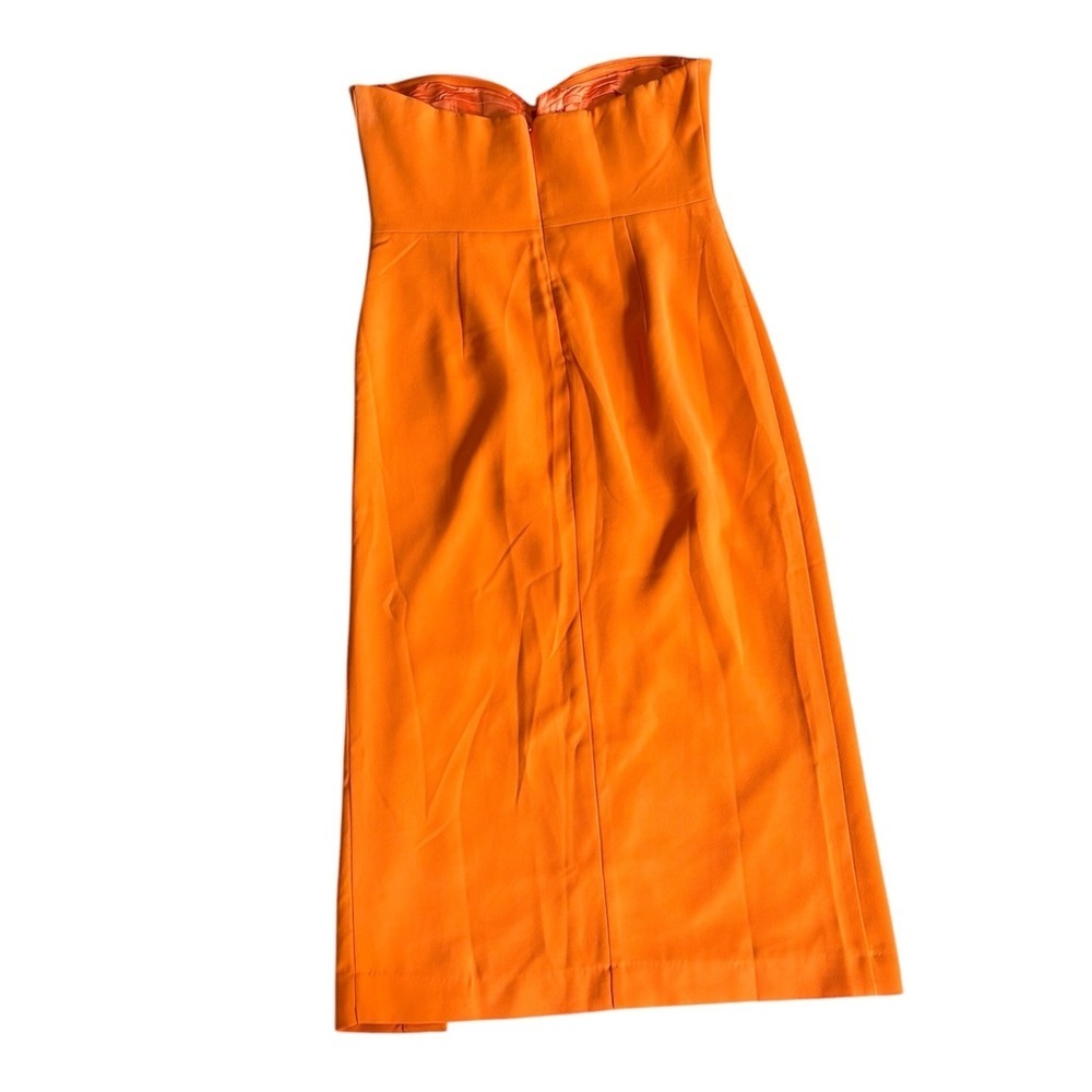 Revolve Bardot Brisa Bandeau Midi Vibrant Orange Midi Dress with Thigh Slit - Picture 3 of 4